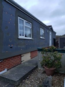 External park home wall insulation boarded